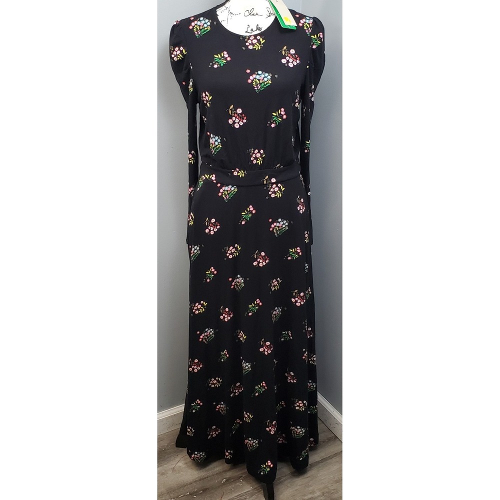 Boden Long Maxi Dress Womens Size 6L Multi Floral Viscose Long Sleeve Round Neck